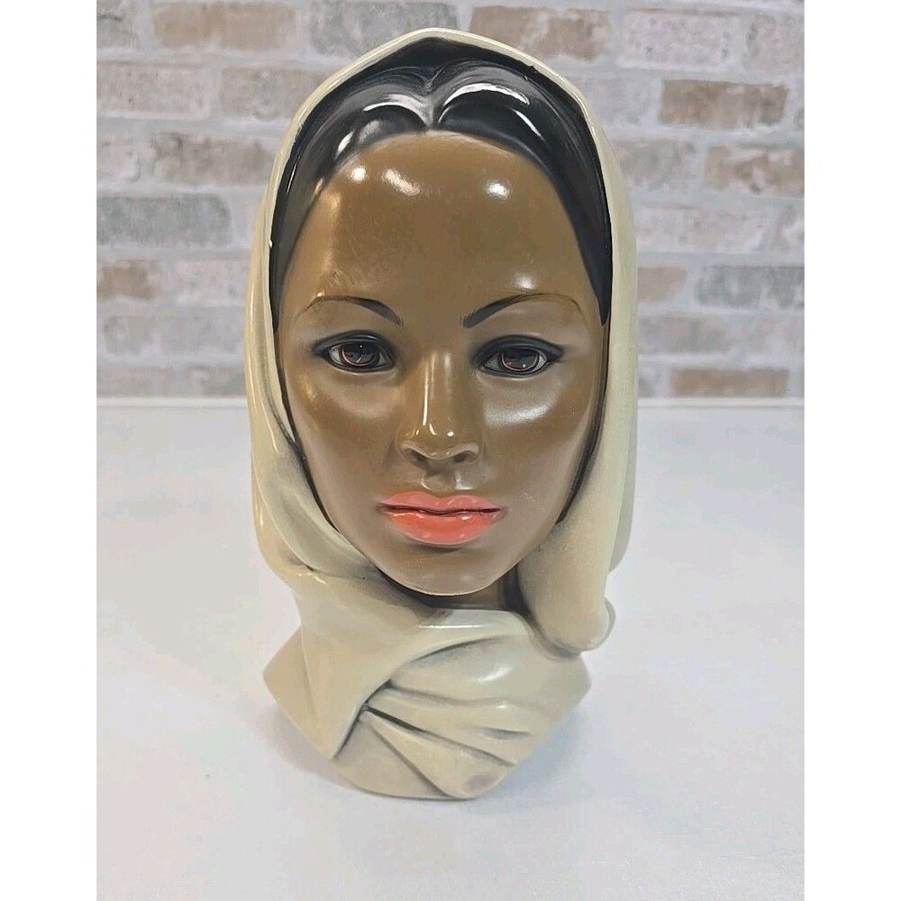 Vintage Marwal Chalkware Bust Middle Eastern Woman with Scarf 60s Pakistan Hijab